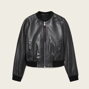 $499 Unworn All Saints Orten Leather Bomber Jacket in Black